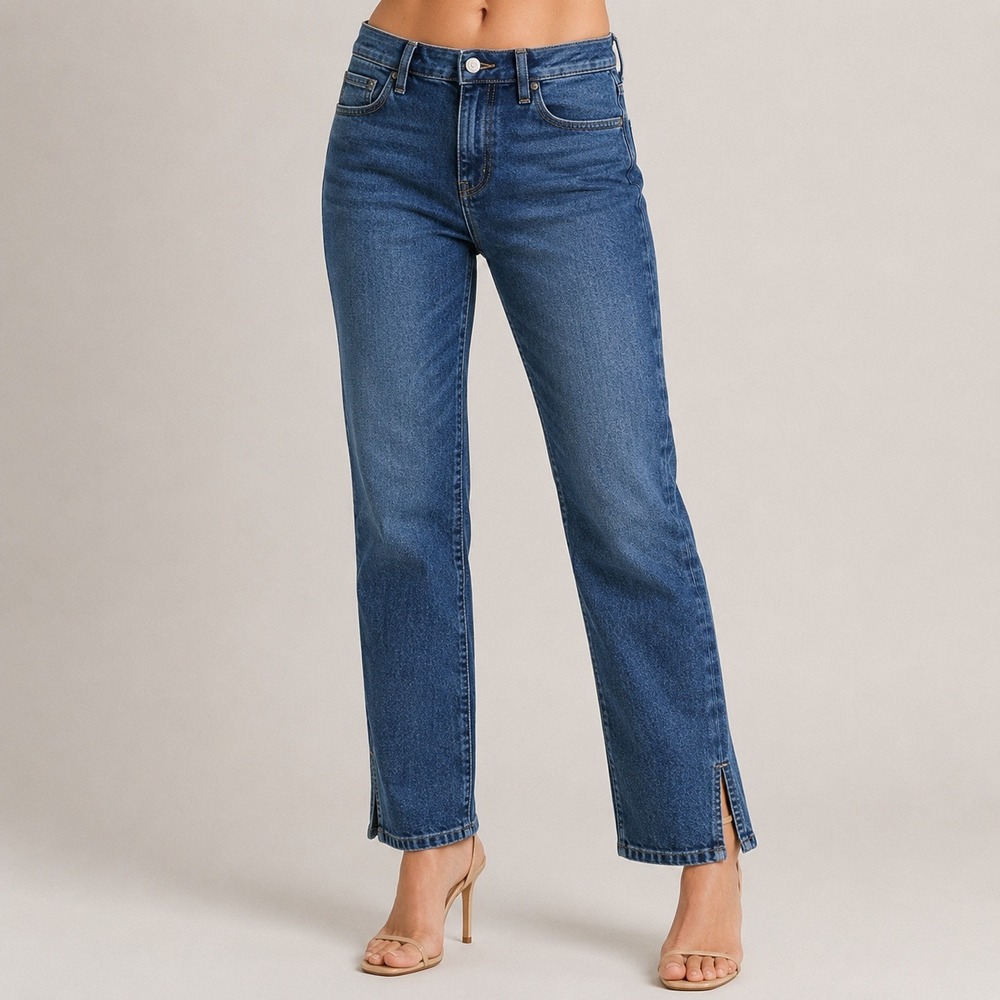 Vigoss Jeans Womens 29 Size 8 Ace Straight Cowgirl Split Hem Leg Dark Wash